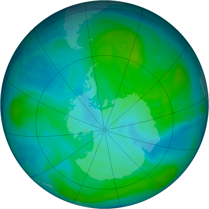 Antarctic ozone map for 17 January 2015